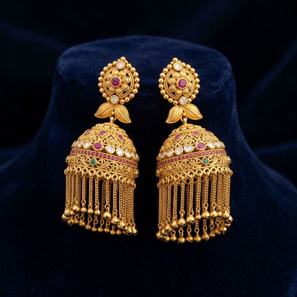 Gold Jhumka Earrings